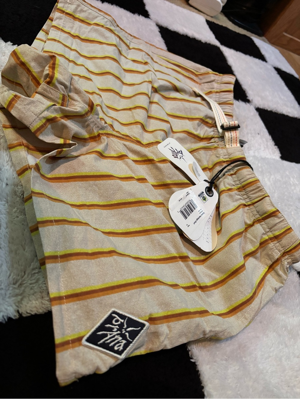 Prana Beige Striped Shorts with Yellow & Brown Accents